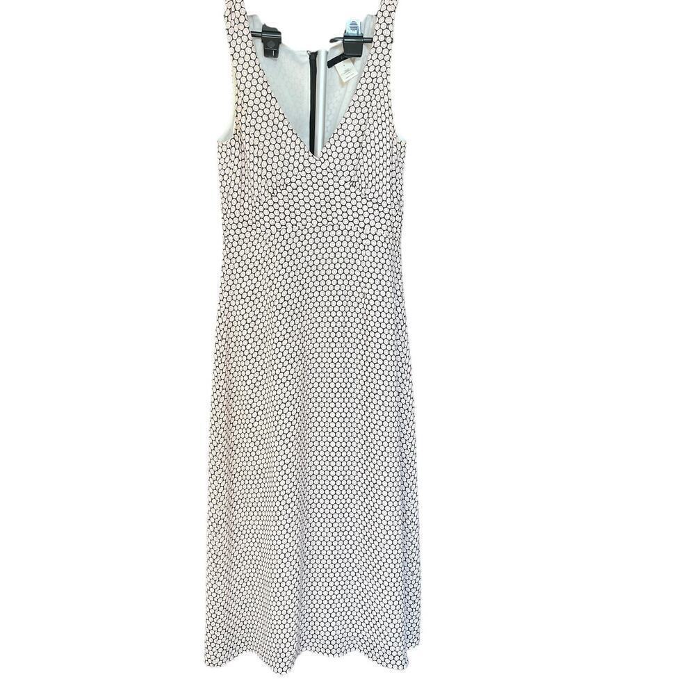 J. Crew Sleeveless Midi Dress, Size 0, V neck, Lined, Polka Dot, Cream & Black